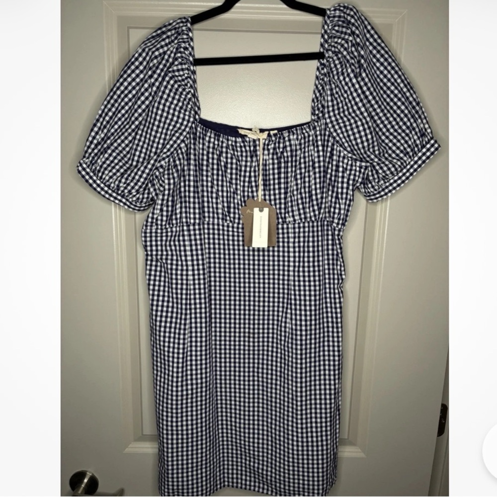 Anthropologie Forever that girl Gingham Puff Sleeve Dress new tag size large - Picture 2 of 9